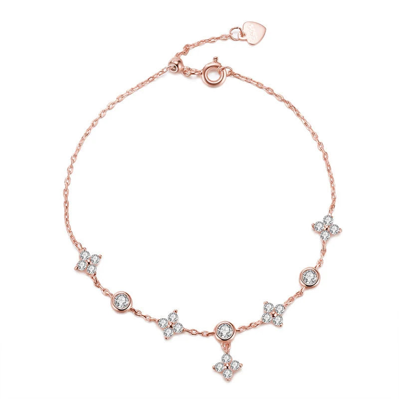 Silver 925 Four Leaf Clover Bracelet Certified D Color Moissanite Bracelets Gold Plated Charm for Women Lucky Jewelry Gift