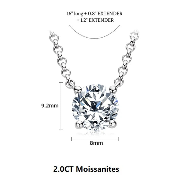Simple 3CT Pendant Necklaces 925 Silver 2CT D Color Round Moissanite Certificate GRA 1CT Women's Necklace Jewelry 40+2+3cm