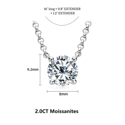 Simple 3CT Pendant Necklaces 925 Silver 2CT D Color Round Moissanite Certificate GRA 1CT Women's Necklace Jewelry 40+2+3cm