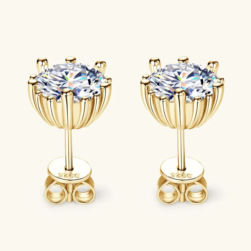 2025 Trendy Stud Earrings Moissanite 2ct 8mm 925 Silver Plated 18k Gold Hypoallergenic Earrings Valentine's Gift for Women
