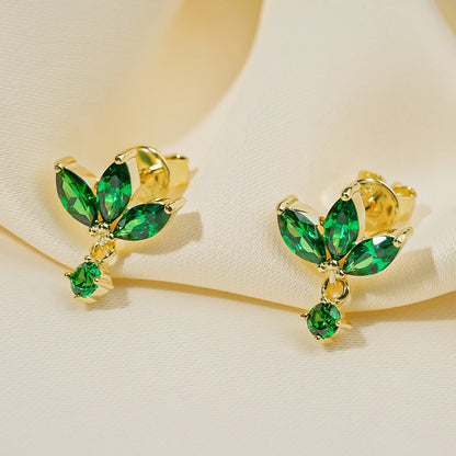 Emerald Cut Gemstone Drop Hoop Earrings for Women 925 Sterling Silver 14K Gold Plated Green Marqusie Round Cut CZ Stud Earrings