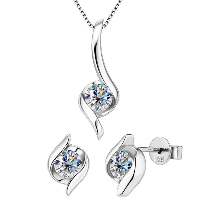 Gold Plated Silver 925 Real Moissanite Jewelry Set – 2.0ctw D Color Lab Diamond Earrings & Necklace Women Gift