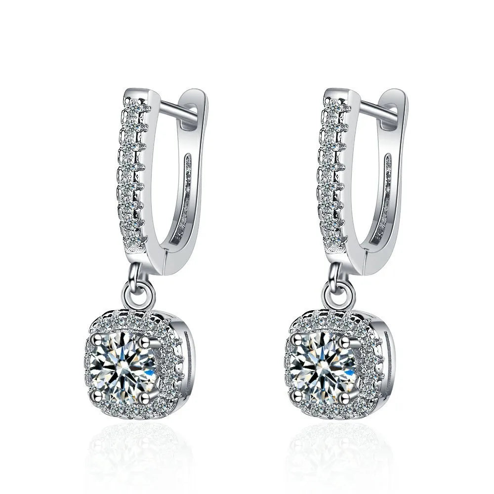 Real 925 Silver 3CT 2ct Moissanite Drop Hoop Earrings for Women Classic 1.0ct Square Dangle Wedding Earring 8mm 9mm GRA Jewelry