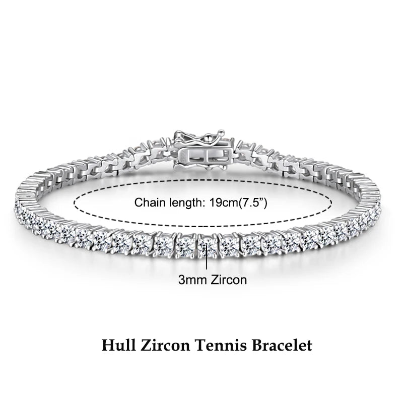 3mm 5mm D VVS1 Moissanite Tennis Bracelet Plated 18k White Gold s925 Sterling Silver Bracelets for Couples Women Man & GRA