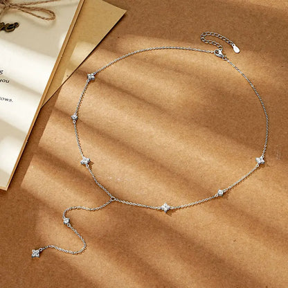 Moissanite Long Tassel Pendant Necklace 925 Silver Four Clover Flower Y Chain Necklace for Women Valentine Gift Trend 2024