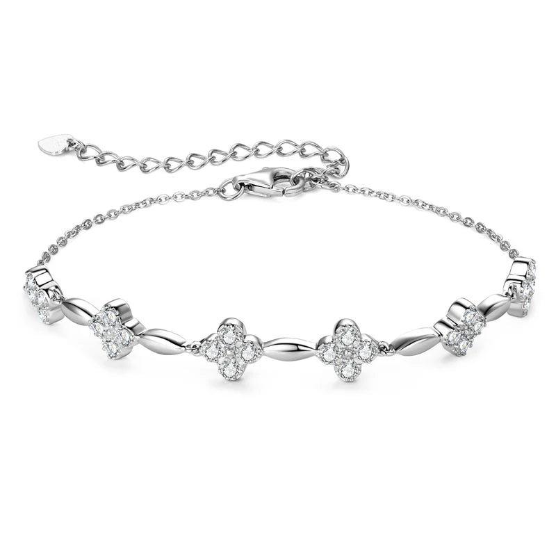 2024 New Trendy 925 Silver 18k Gold Plated Flower Bracelet Moissanite 2mm D Color Chain Bracelet for Women Wedding Jewelry