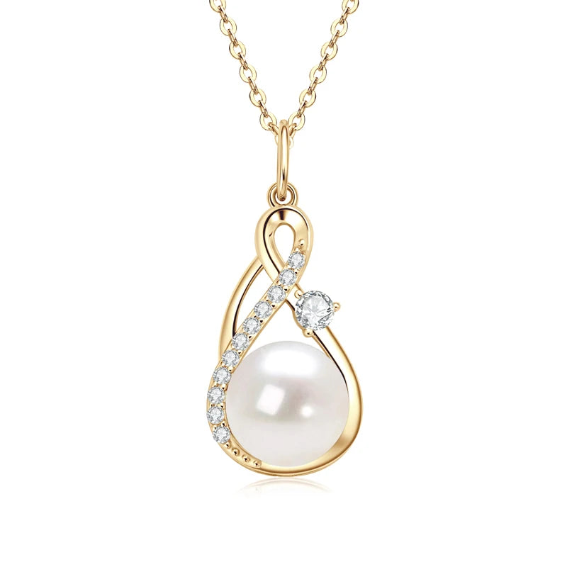 10mm Freshwater/Tahitian Black Pearl Moissanite Infinity Pendant Necklace Silver 925 Wedding Jewelry for Women Gift 45+5cm