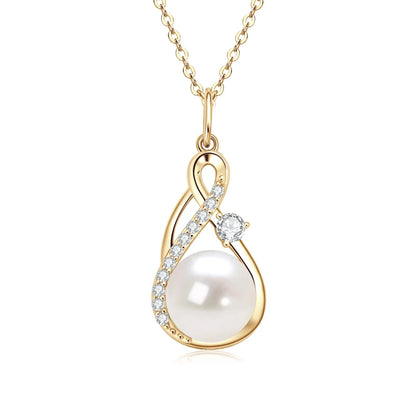 10mm Freshwater/Tahitian Black Pearl Moissanite Infinity Pendant Necklace Silver 925 Wedding Jewelry for Women Gift 45+5cm
