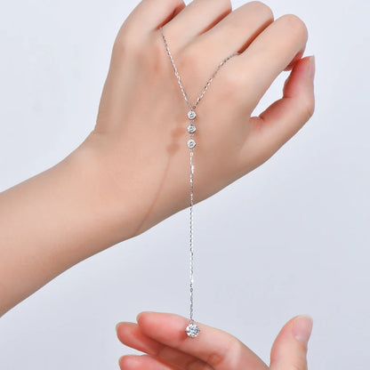 D1.30CT D Color Moissanite Y Shape Pendant Necklaces For Women 925 Silver Fashion Long Chain Pendant 6.5mm&3mm Lab Diamond