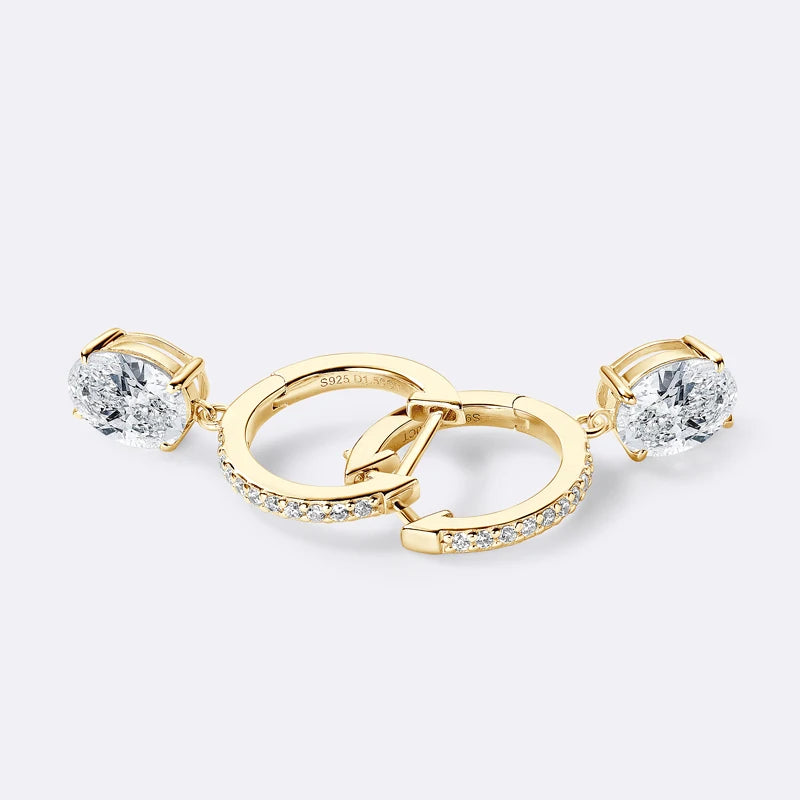 New Hoop Drop Earrings 100% Sterling Silver 925 1.5CT Moissanite D Color Oval Cut Earrings for Women Jewelry Gift Wedding Party