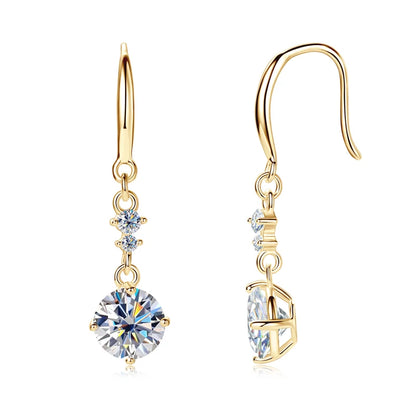 6.5mm 1CT Round D Moissanite Drop Hook Earrings 925 Silver for Women Wedding Engagement Jewelry GRA Certified Ladies Gift