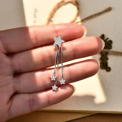Long Tassel Star Moissanite Pendant Earrings for Women S925 Silver Chain Dangle Drop Earrings Studs GRA Certified Jewelry