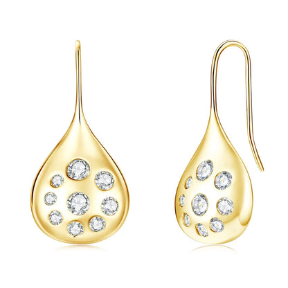 1.6cttw Moissanite Dangle Hook Earrings 925 Silver for Women 2024 Trendy Large Teardrop Earrings Texture Jewelry Gift GRA