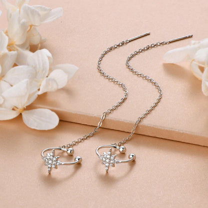 Moissanite Star Ear Line Cuff Crawler Climber Earrings for Women 925 Silver Long Chain Threader Earring GRA Jewelry Gifts