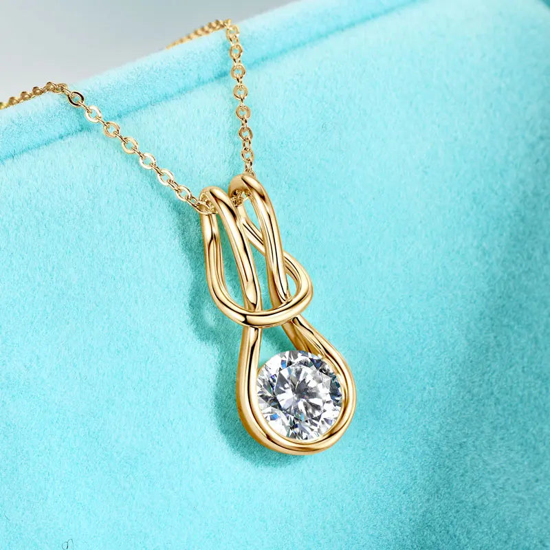 Knot Design 8mm 2ct D Moissanite Pendant Necklace for Women Adjustable 925 Silver Chain 2025 Trendy Charm Jewelry Gifts