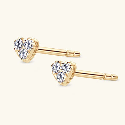 Solid 10K Yellow Gold Moissanite Earrings for Women Super Mini Heart Studs Earrings Piercing Ear Wedding Engagement Jewelry Gift