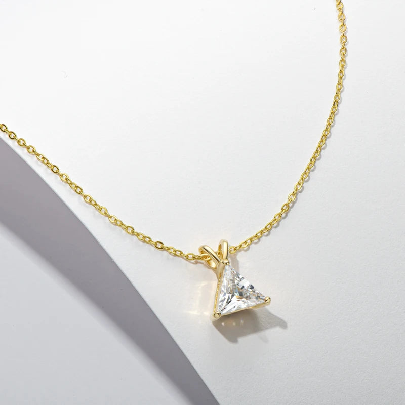 925 Silver Trillion Cut Sona Simulated Diamond Solitaire Pendant Necklace for Women Jewelry Gift Yellow/White Gold Plated