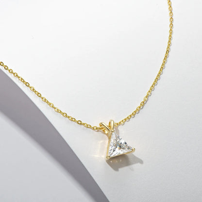925 Silver Trillion Cut Sona Simulated Diamond Solitaire Pendant Necklace for Women Jewelry Gift Yellow/White Gold Plated