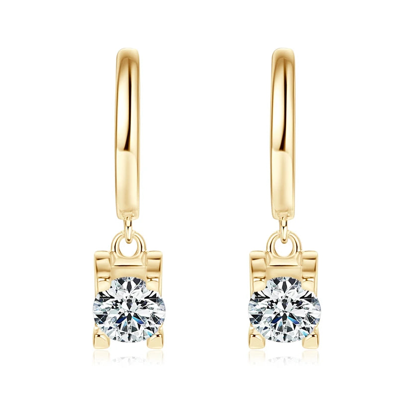 Real 925 Sterling Silver 5mm 1ctw. Round D Color Moissanite Diamond Drop Hoop Earrings For Women GRA Jewelry Wedding Party Gift