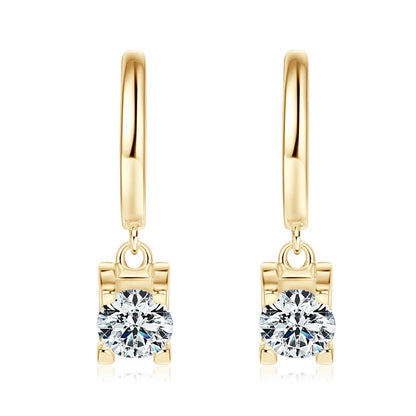 Real 925 Sterling Silver 5mm 1ctw. Round D Color Moissanite Diamond Drop Hoop Earrings For Women GRA Jewelry Wedding Party Gift