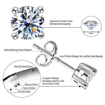 Sparkle Real Moissanite Black Stud Earrings Diamond 925 Silver Gold Ear Piercing Jewelry for Women Men Gifts 3mm/4mm/5mm