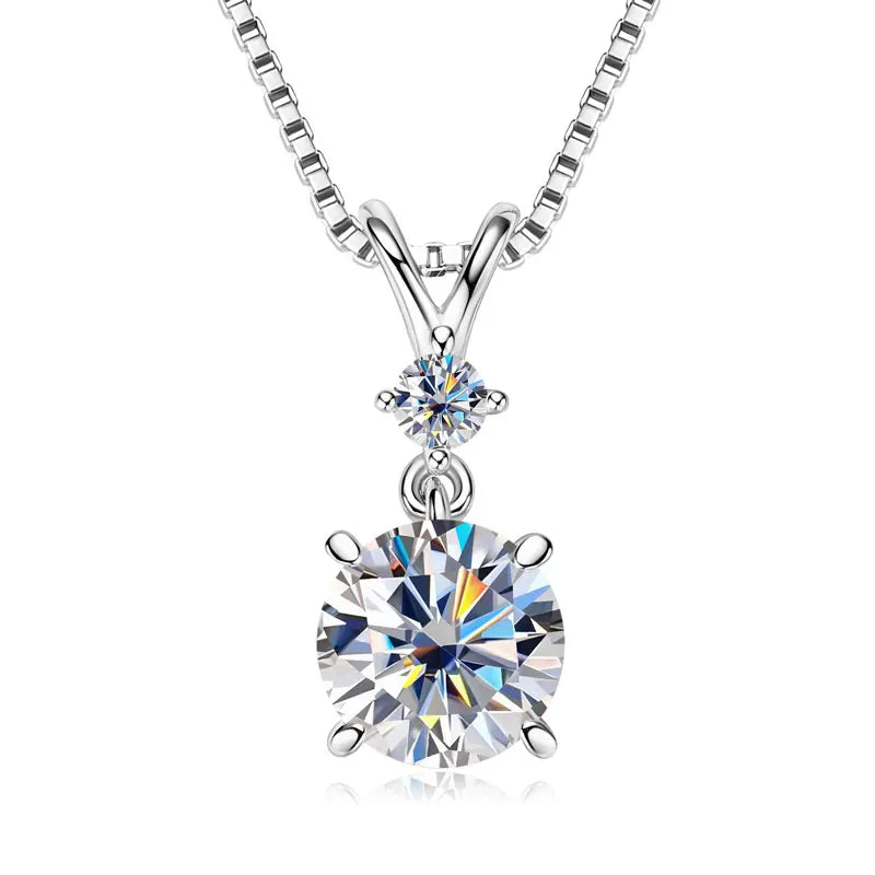 1CT 2CT 3CT Moissanite Pendant Necklace for Women 925 Silver Adjustable Chain Sparking Two Stones Necklaces Gift Valentine