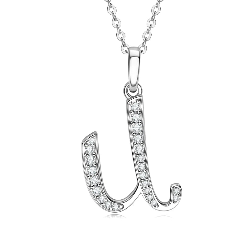Name Necklace 26 Letter Initial Moissanite Pendant Real Silver 925 for Couples Women Men Valentine's Day Gift Fine Jewelry