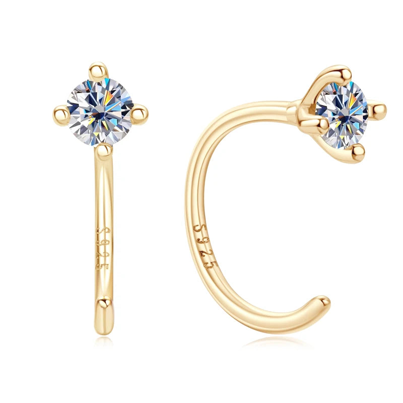 Small Half Hoop Earrings 3.5mm Moissanite Piercing Stud Ear Cuff 925 Sterling Silver for Women Certificate GRA Jewelry