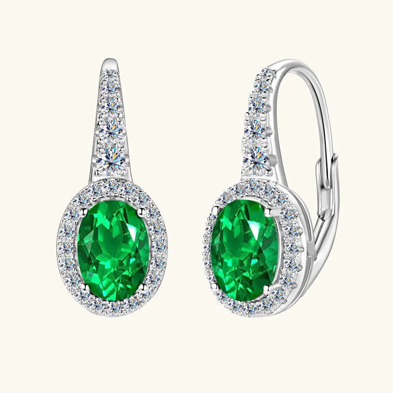 Emerald Cut Gemstone Drop Hoop Earrings for Women 925 Sterling Silver 14K Gold Plated Green Marqusie Round Cut CZ Stud Earrings