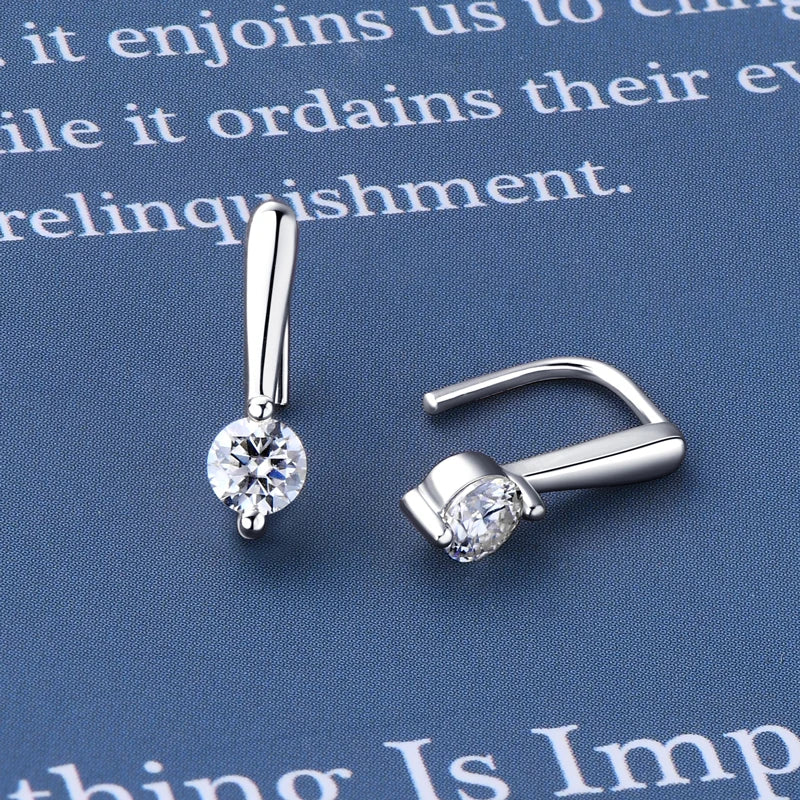 Simple Korean Moissanite Drop Hook Earring U Shape Piercing Earrings Hypoallergenic Silver 925 for Women Fine Jewelry Gift
