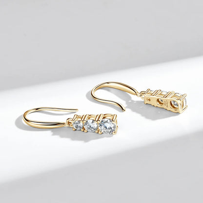 925 Silver Three Stone Hook Earrings GRA Certified 1.8CTW. Moissanite Dangel Drop Earrings Wedding Jewelry Gifts for Women