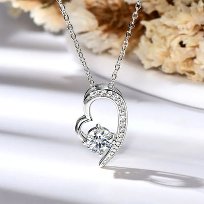 Real 925 Silver Heart Pendant Necklace Moissanite 1CT 6.5mm S925 Chain for Women Lover Girl Christmas Valentine's Day Gift