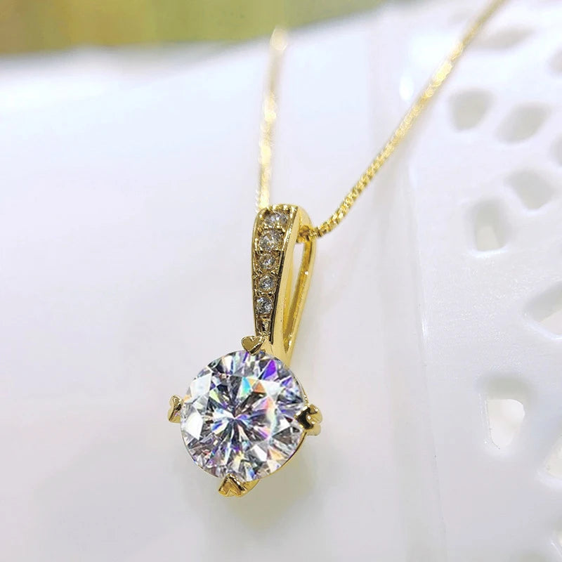 925 Silver 1Ct D Color Round Moissanite Pendant Necklace with Real Certificate Women's Necklace Jewelry Heart Shaped Claw