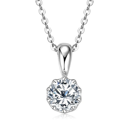 Crown Pendant Necklace 100% Real Silver 925 Chain Round 1CT VVS1 Moissanite Necklace for Women Charm Gift Birthday Jewelry