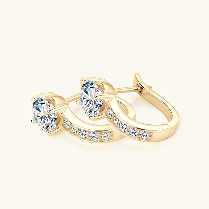 D1.0CT Moissanite U Shape Hoop Earrings Real 925 Silver Gold Plated Solitaire Diamond Clip Earring Women Wedding Jewelry