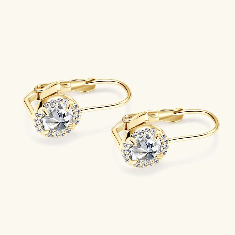 Tren-dy 6.5mm 1.0CT Moissanite Drop Earrings for Women 925 Silver 18k Gold Plated Clip Hoop Earrings Wedding Jewelry Gifts