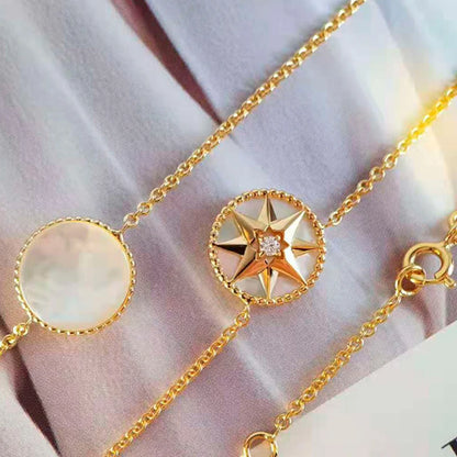 Personality White Fritillary Compass Pendant Necklace Piercing Earrings Gold Plated 925 Sterling Silver Gift Women Jewelry