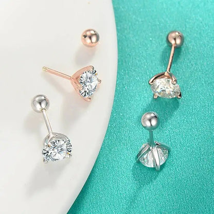 Real 925 Sterling Silver 0.3CT 0.5CT 1.0CT D Color Moissanite 4 Claw Stud Earrings Screw Back Daily Wear Hypoallergenic Jewelry