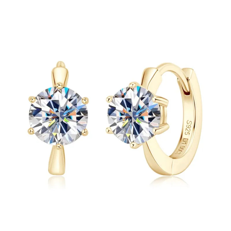 Solitaire 6.5mm 1.0ct Moissanite Hoop Earrings for Women Real 925 Sterling Silver Sparking Diamond Wedding Jewelry Gifts