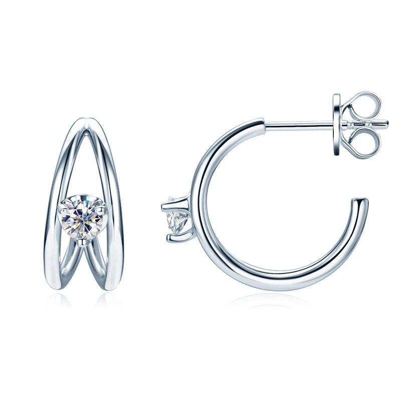 Half Double Side Hoop Earrings Real Silver 925 for Women with D Color Moissanite Stud Earrings Certificate 2024 New Jewelry Gift