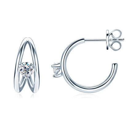 Half Double Side Hoop Earrings Real Silver 925 for Women with D Color Moissanite Stud Earrings Certificate 2024 New Jewelry Gift