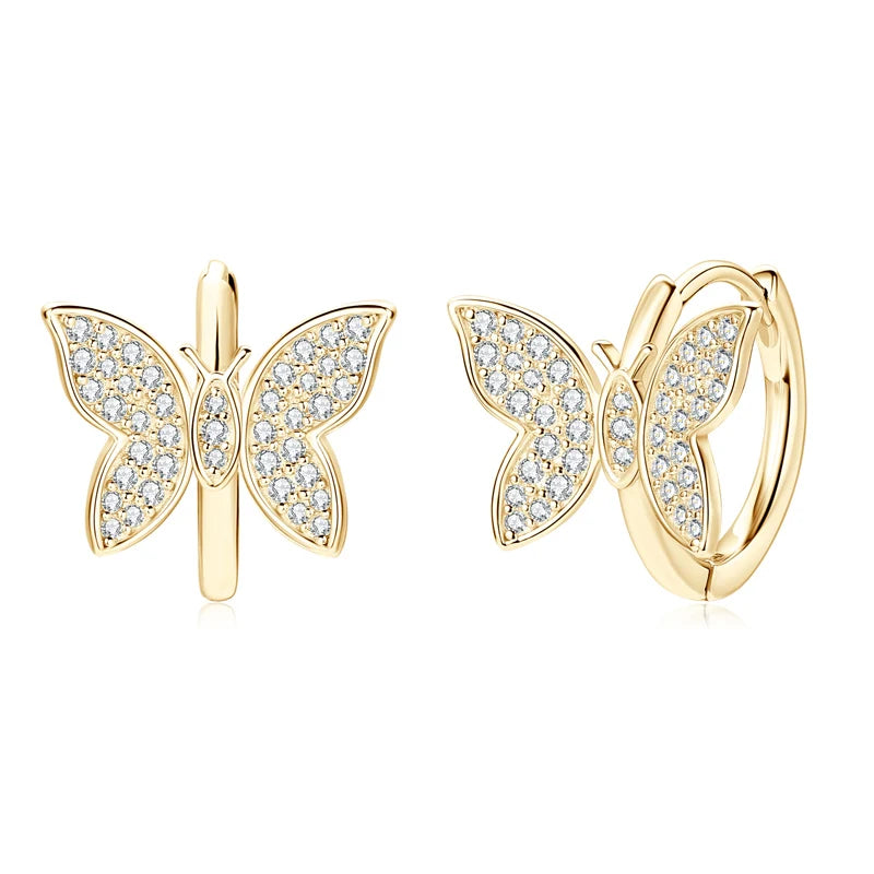 2024 Cute Butterfly Hoop Earrings for Women 925 Sterling Silver Delicate Moissanite Earrings Small Hoops Fine Jewelry Gift