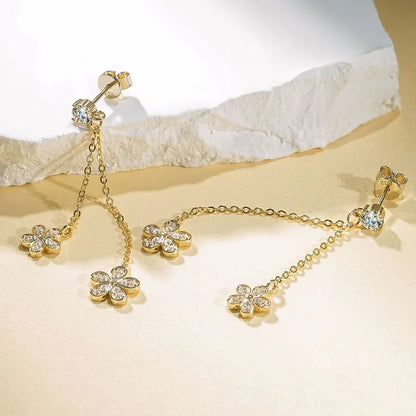 4mm D Moissanite Drop Earrings for Women S925 Silver Chain Star Flowers Pendant Stud Earrings Daily Wear Wedding Jewelry