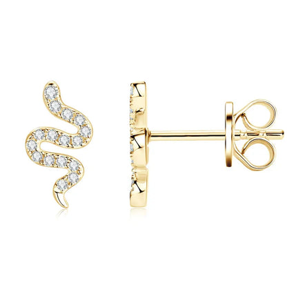 Tiny Spirit Snake Moissanite Earrings Studs Real 925 Silver for Women Men Gift 2025 Unique Animal Design Charm Jewelry GRA