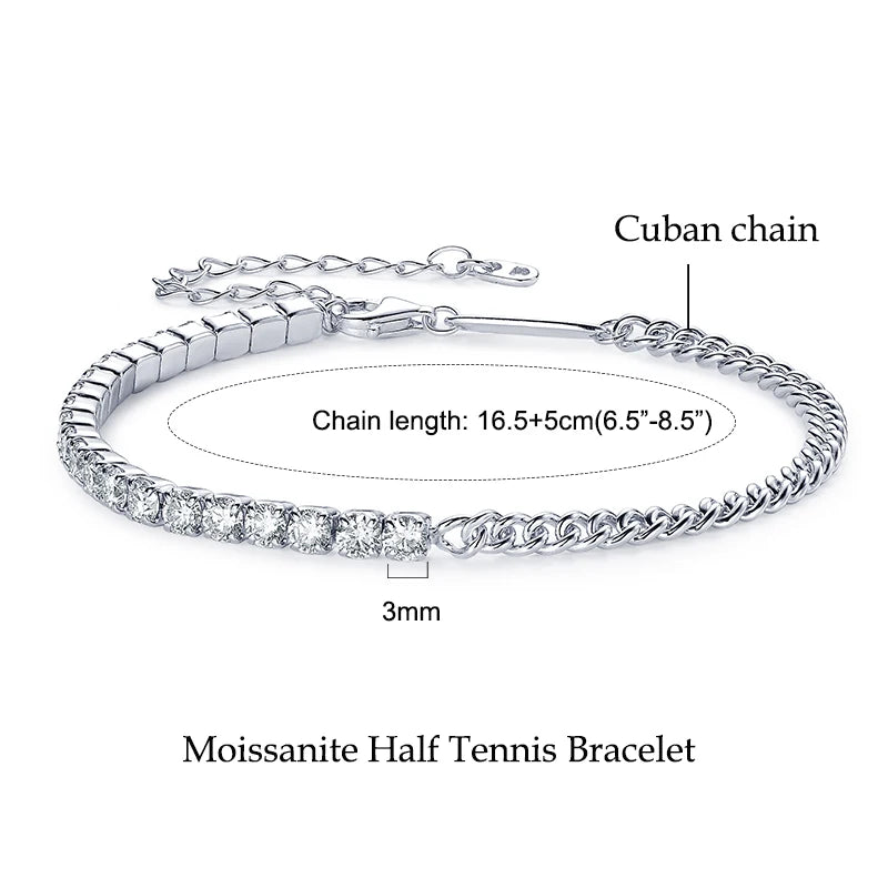 3mm D VVS1 Full Moissanite Tennis Bracelets for Women Men Couples Real 925 Sterling Silver Bracelet 14K Gold Plated Gifts