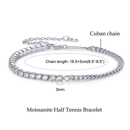 3mm D VVS1 Full Moissanite Tennis Bracelets for Women Men Couples Real 925 Sterling Silver Bracelet 14K Gold Plated Gifts