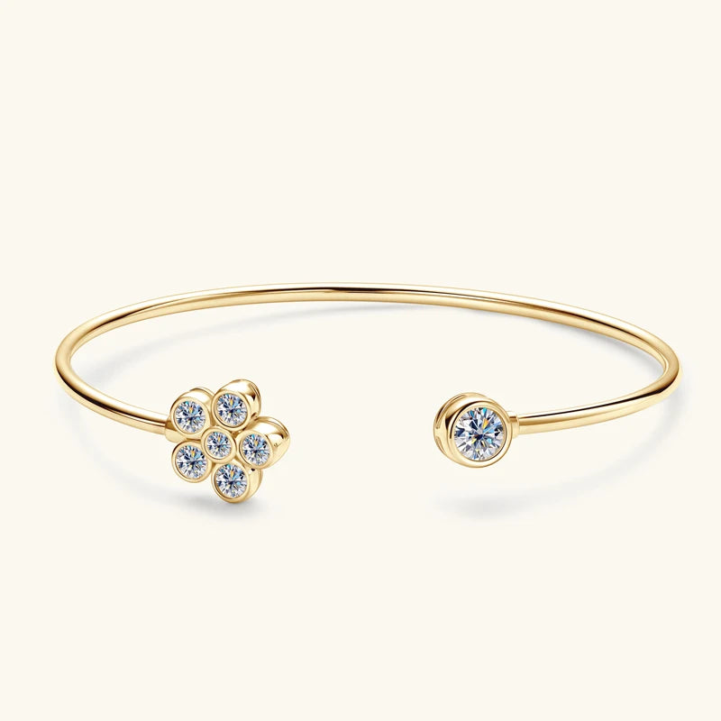5mm 0.5CT D VVS1 Moissanite Bangle Cuff Real 925 Sterling Silver Bracelet for Women Hand Opening Cuffs Fine Jewelry Gifts