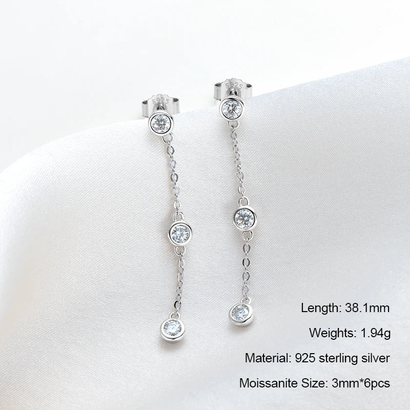 Long Tassel Star Moissanite Pendant Earrings for Women S925 Silver Chain Dangle Drop Earrings Studs GRA Certified Jewelry