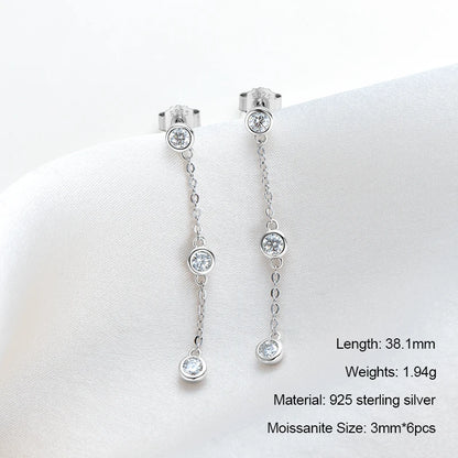 Long Tassel Star Moissanite Pendant Earrings for Women S925 Silver Chain Dangle Drop Earrings Studs GRA Certified Jewelry
