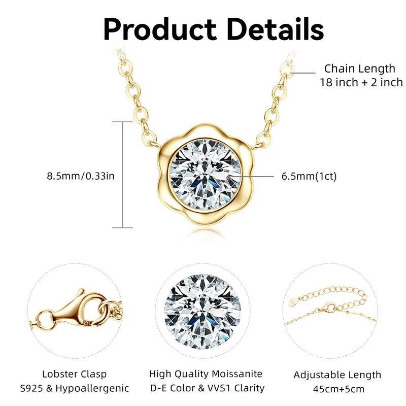 6.5mm 1.0ct Moissanite Pendant Necklace for Women 925 Silver Cute Petal Shaped Necklaces Adjustable Chain Fine Jewelry Gift GRA